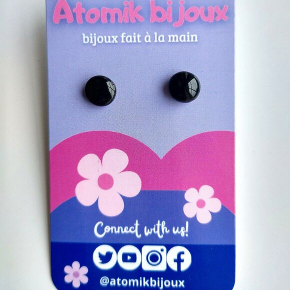 Handmade black polymer clay earrings. Boucles d'oreilles fait à la main - Picture 1 of 6